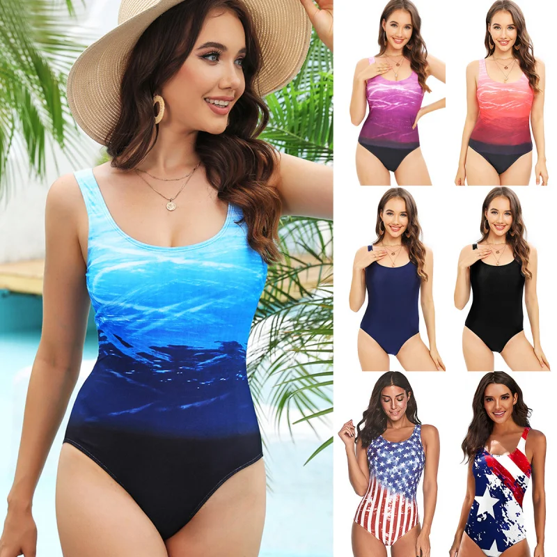 ملابس السباحة الجديدة مثير ملابس السباحة النسائية ضئيلة التدرج اللون عارية الذراعين قطعة واحدة بيكيني #2