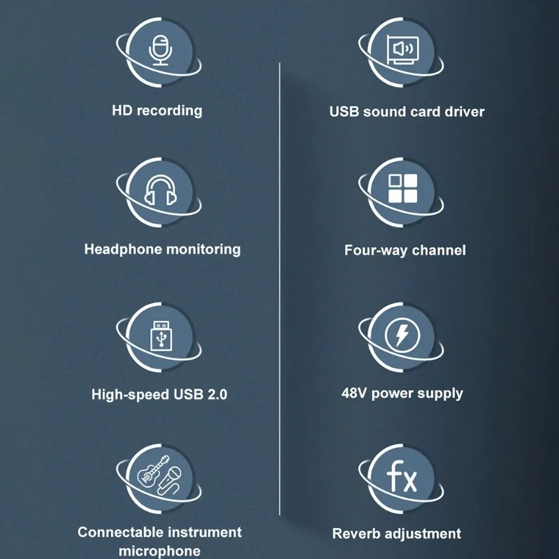 4 Channel Audio Sound Card 24-bit 4-in 2-out Professional Sound Card 192kHz USB Computer Driver Free for Live Recording Karaoke