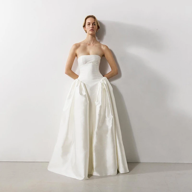 

Eightree 2025 White Mermaid Wedding Dresses Strapless Sleeveless Satin Bridal Dress Formal Maxi Wedding Prom Gowns Customized