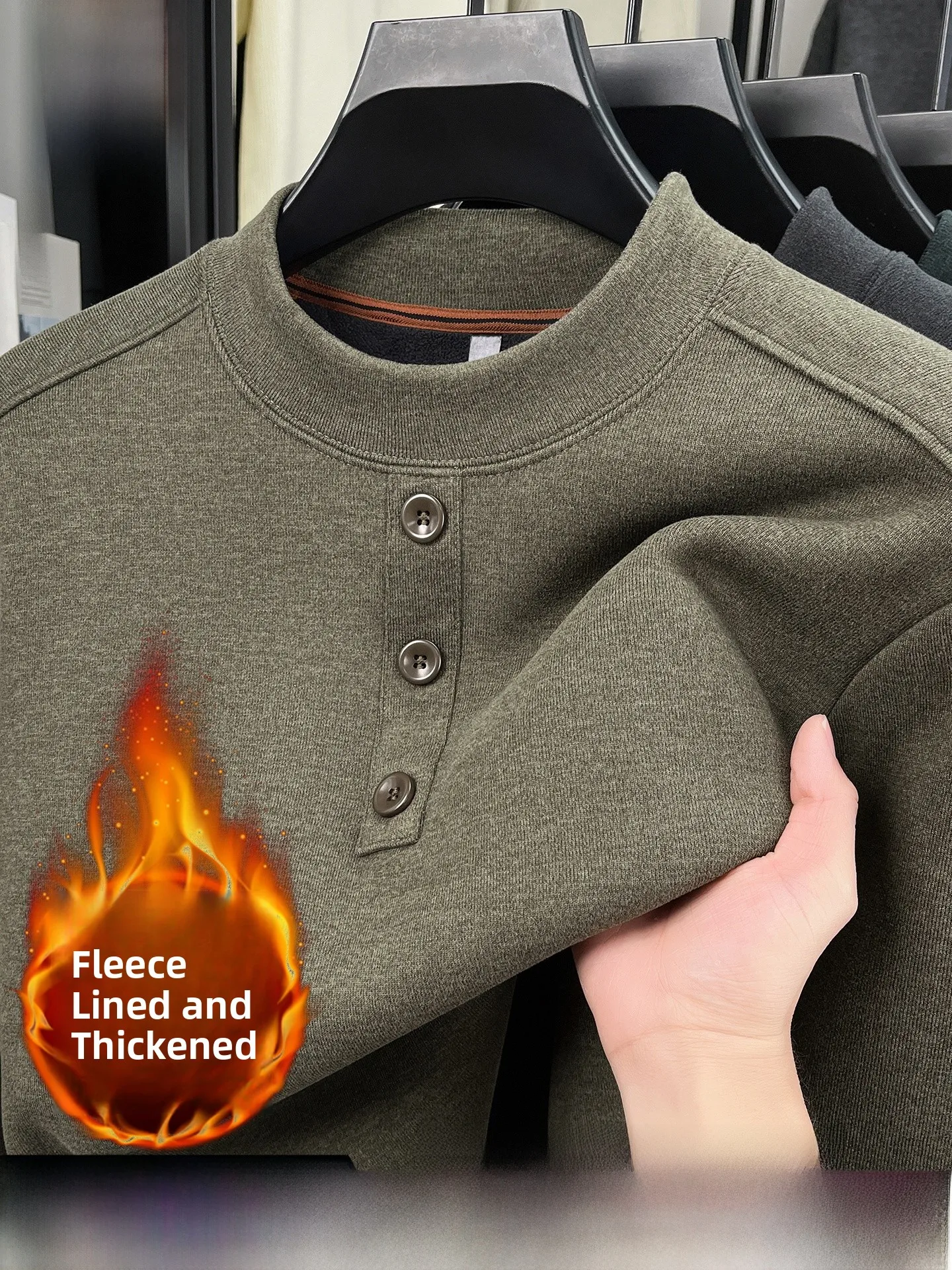 

Thiened Fce f High Collar Knitted Sweater Casual Men's Winter Warm Base irt Long Sve Soft Polyester Inner Liner