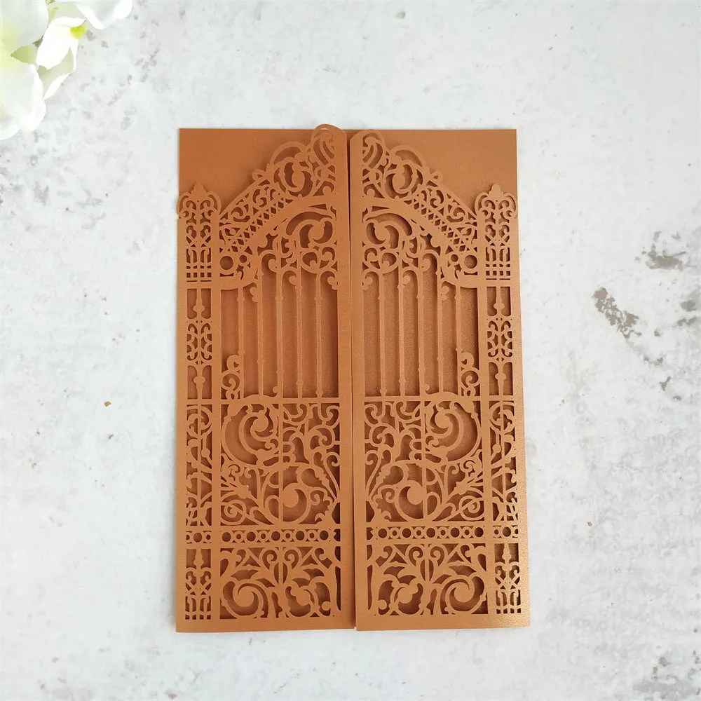 Bronze Fence Laser Cut Wedding Invitation Cards Customized Printing Engagement Birthday Cocktail Party Invites 50 Sets