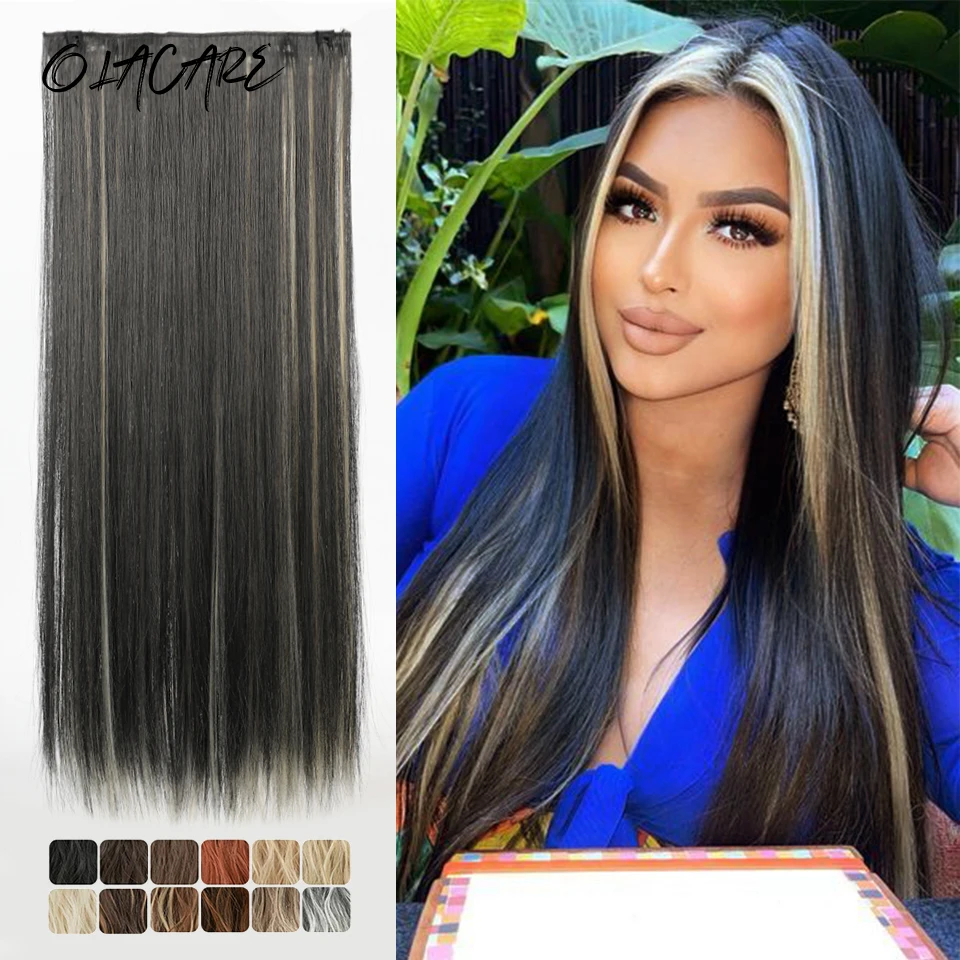 

Synthetic 5 Clip In Hair Extensions Long Straight Hairstyle Hairpiece Black Brown Blonde 100CM Natural Fake Hair For Women