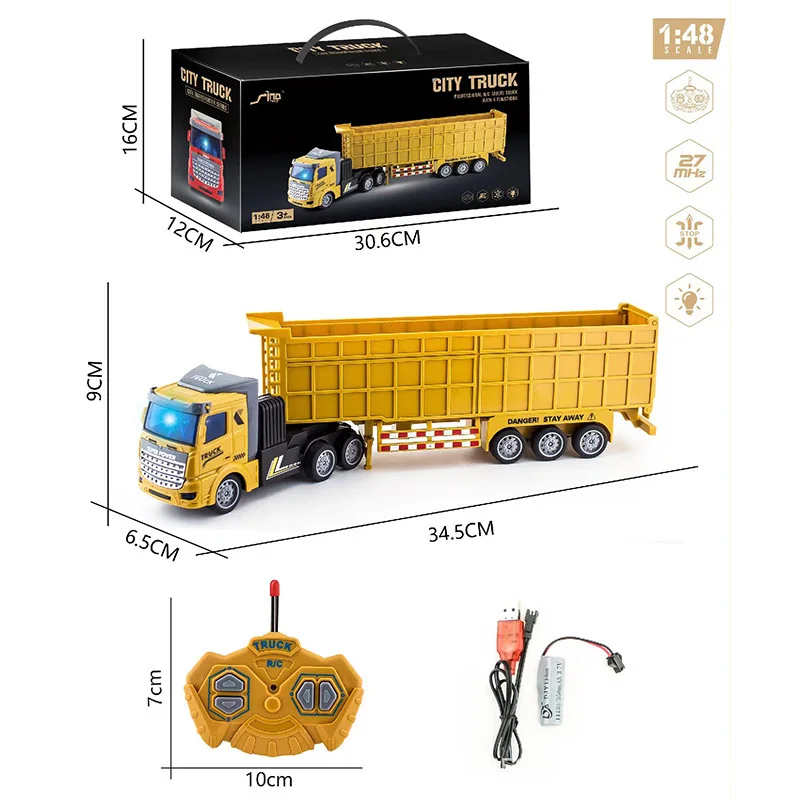 1:48 RC Engineering Truck Semi-Trailer Heavy-Duty Transport Container Vehicle Remote Control Dump Truck Simulation Toys for boys