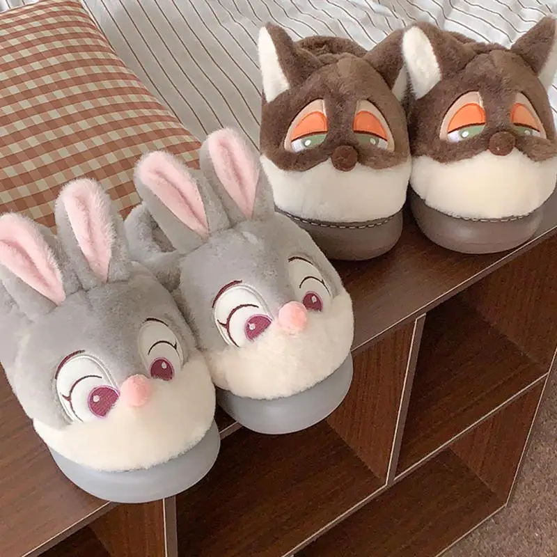 Liebliche Cartoon-Kaninchen-Fuchs-Winterhausschuhe für Damen, 2026, flauschige Pelz-Hausschuhe, bequeme Hausschuhe für zu Hause, niedliche Baumwollschuhe für Paare – Detail 4