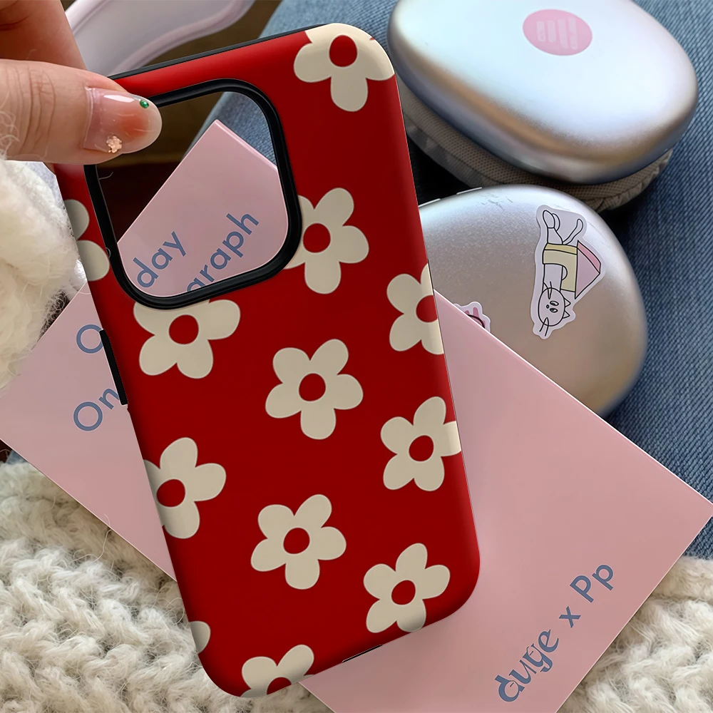 Crimson Crème Bloemblaadje Patroon IPhone 17 Must-Haves Telefoonhoesje voor IPhone 17 16 15 14 13 12 Pro Max Plus Dubbellaags Achterkant