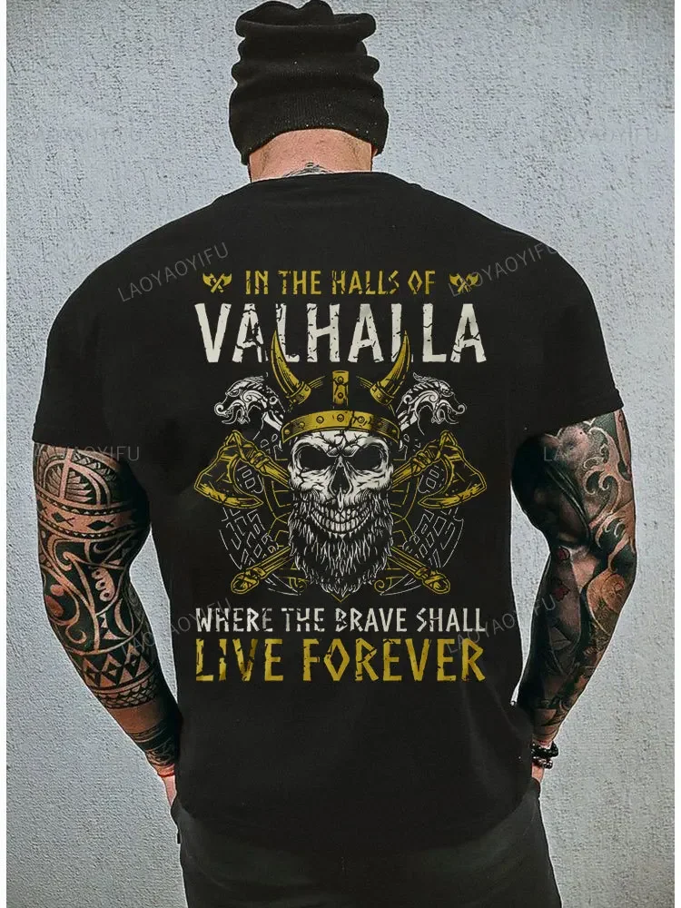 Victory or Valhalla Viking Classic Mens Cotton T-Shirt Viking Print Valhalla Odin T Shirt Men Short Sleeve Viking Legend T-Shirt