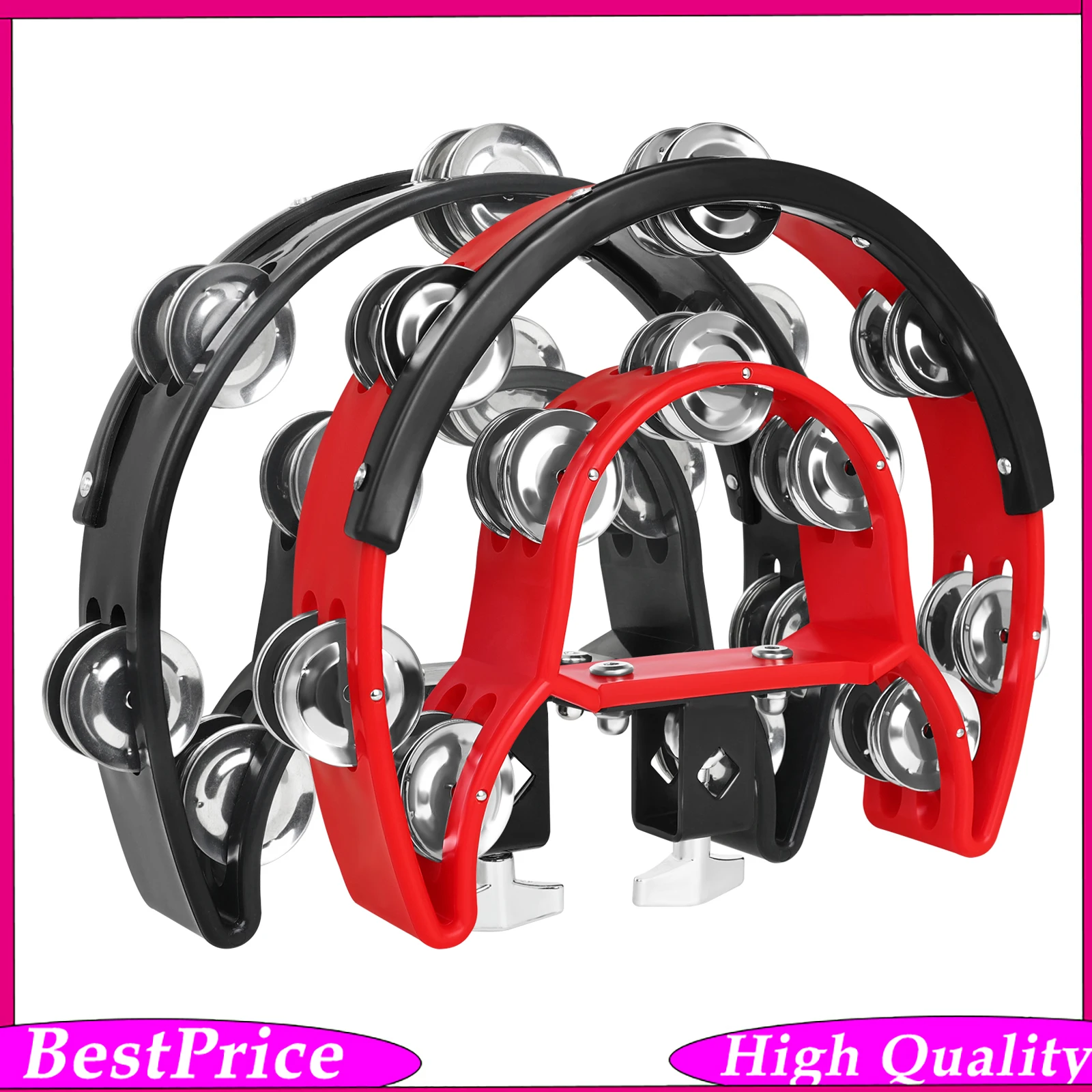 DT‑66 Double Row Mountable Tambourine Drum Set Metal Jingles Percussion Instrument Clamp‑on Tambourine for Home Playing Practice