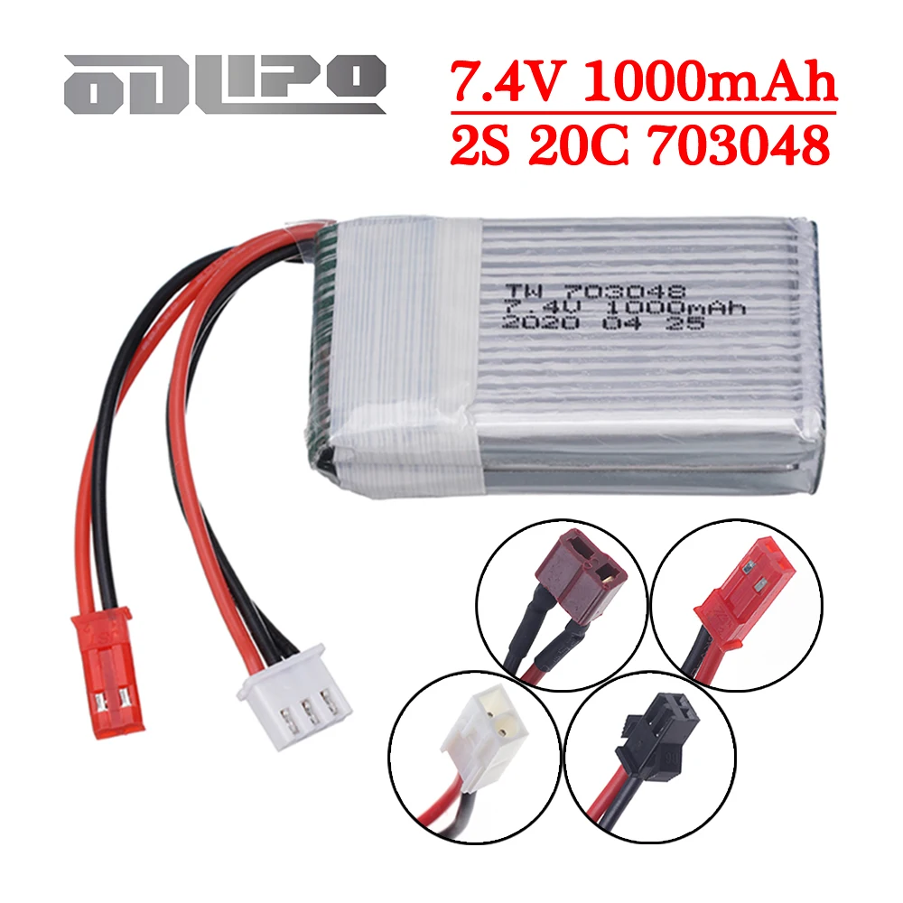 Литий-Полимерный Аккумулятор 7,4 В 1000 мАч 703048 для MJXRC X600 U829A U829X X600 F46 X601H JXD391 FT007, литий-полимерный аккумулятор 7,4 В, емкость 1 шт.