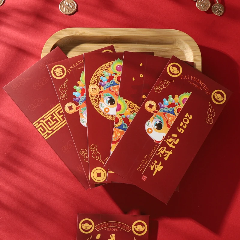 6Pcs Red Envelope Chinese Traditional Spring Festival Red Packet Snake Year New Year's Money Packaging Blessing Red Envelope Bag
