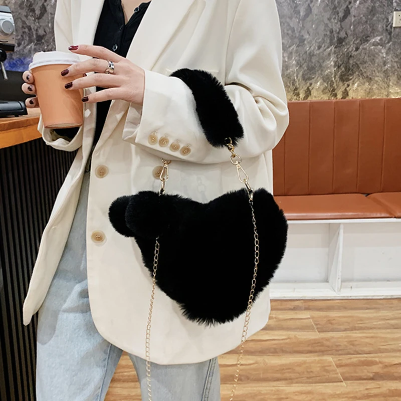 Trendy Damen Plüsch Liebe Herzförmige Neue Modische Einfarbig Weiche Bequeme Geldbörsen Beliebte Frauen Handtaschen – Detail 6