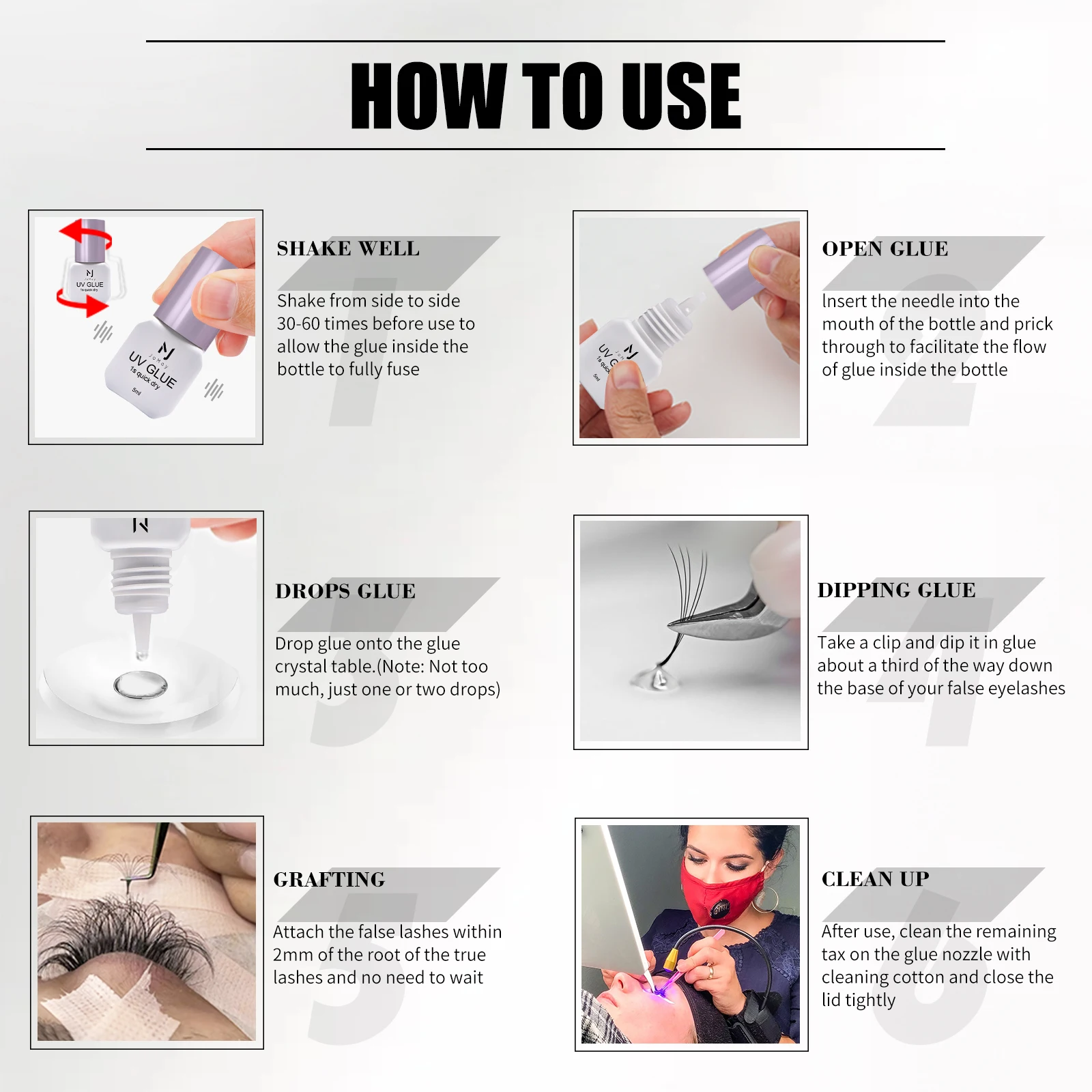 JOMAY 5 ml Wimpernkleber 0,5 S für Wimpernverlängerung, UV-Kleber, langanhaltende Retention, 75 Tage UV-Schwarzkleber für Wimpernverlängerung – Detail 6