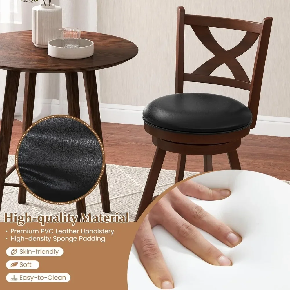 Bar Stools, Classic Counter Height Chairs with X-Shaped Open Back, 4 PCS Swivel Barstool Set for Kitchen Island