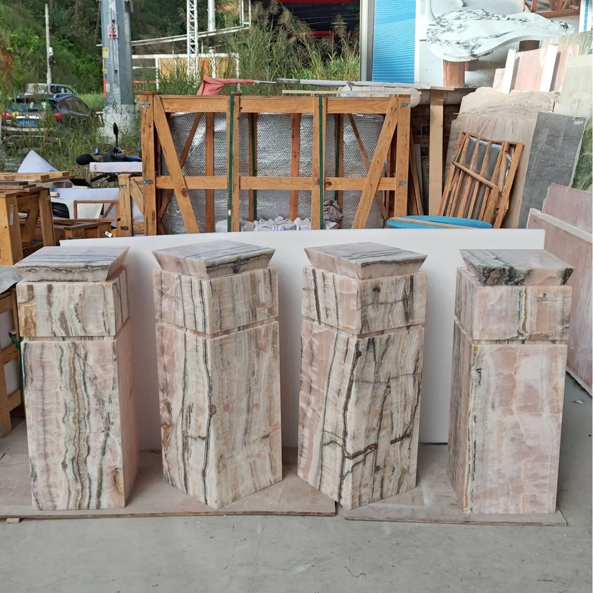 Natural pink series jade ink powder jade panda powder jade sculpture stand display cabinet