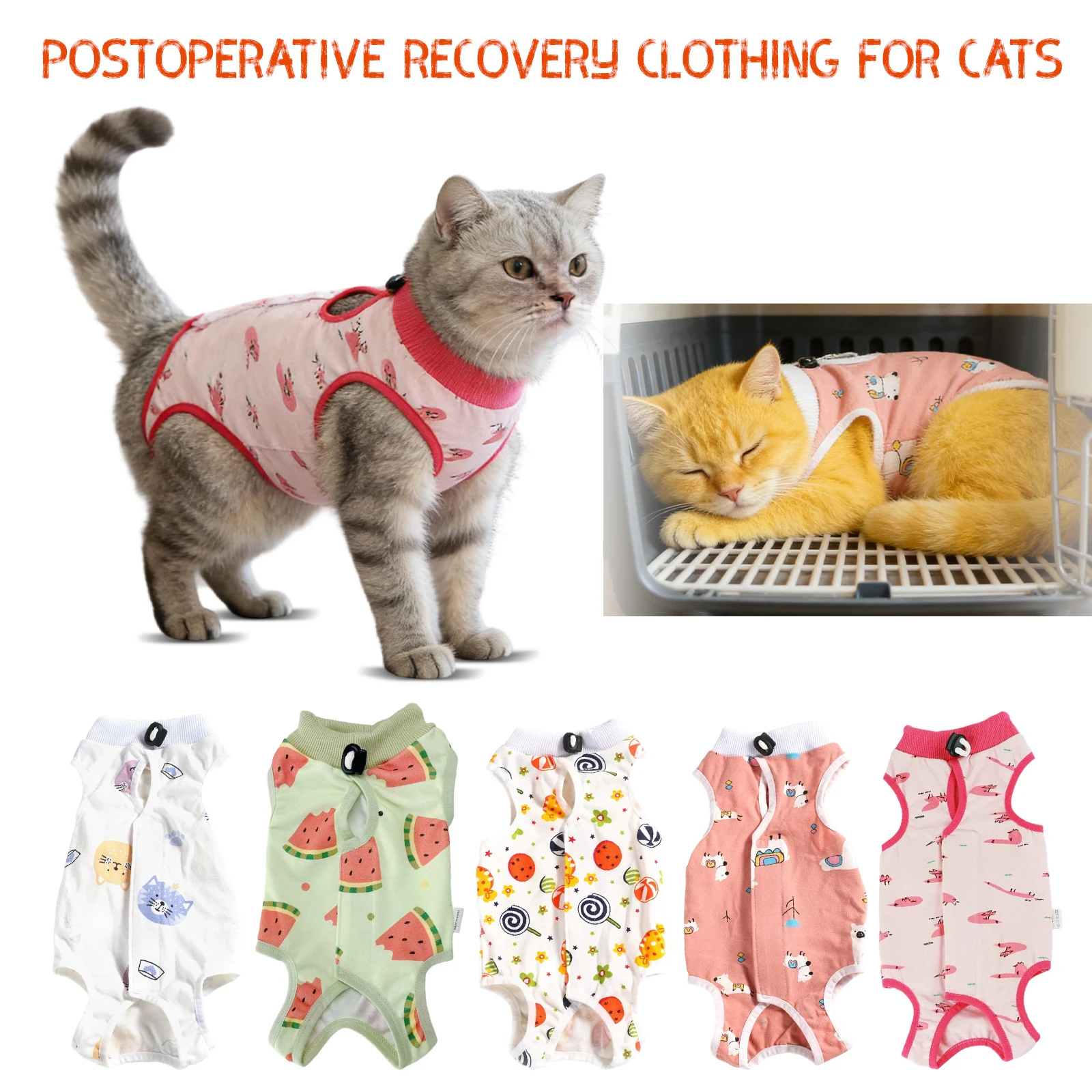 Pet Post-operative Recovery Clothing Cute Printed Post-Surgery Recovery Suit for Dogs Cats Pet Clothes Pet Supplies