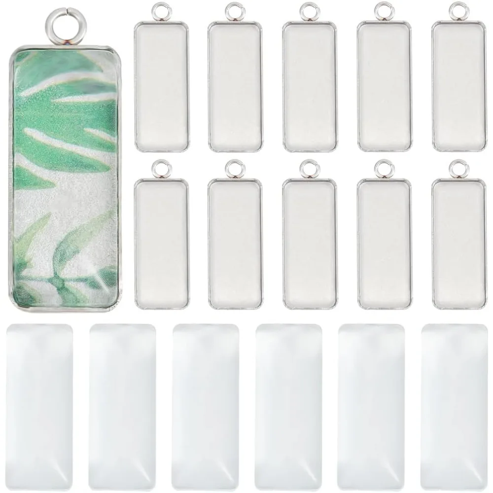 

1 коробка, 80 шт., набор подносов для подвесок, маленький прямоугольный безель из нержавеющей стали, поднос для подвески, кабошон, заготовки кабошона, рамки