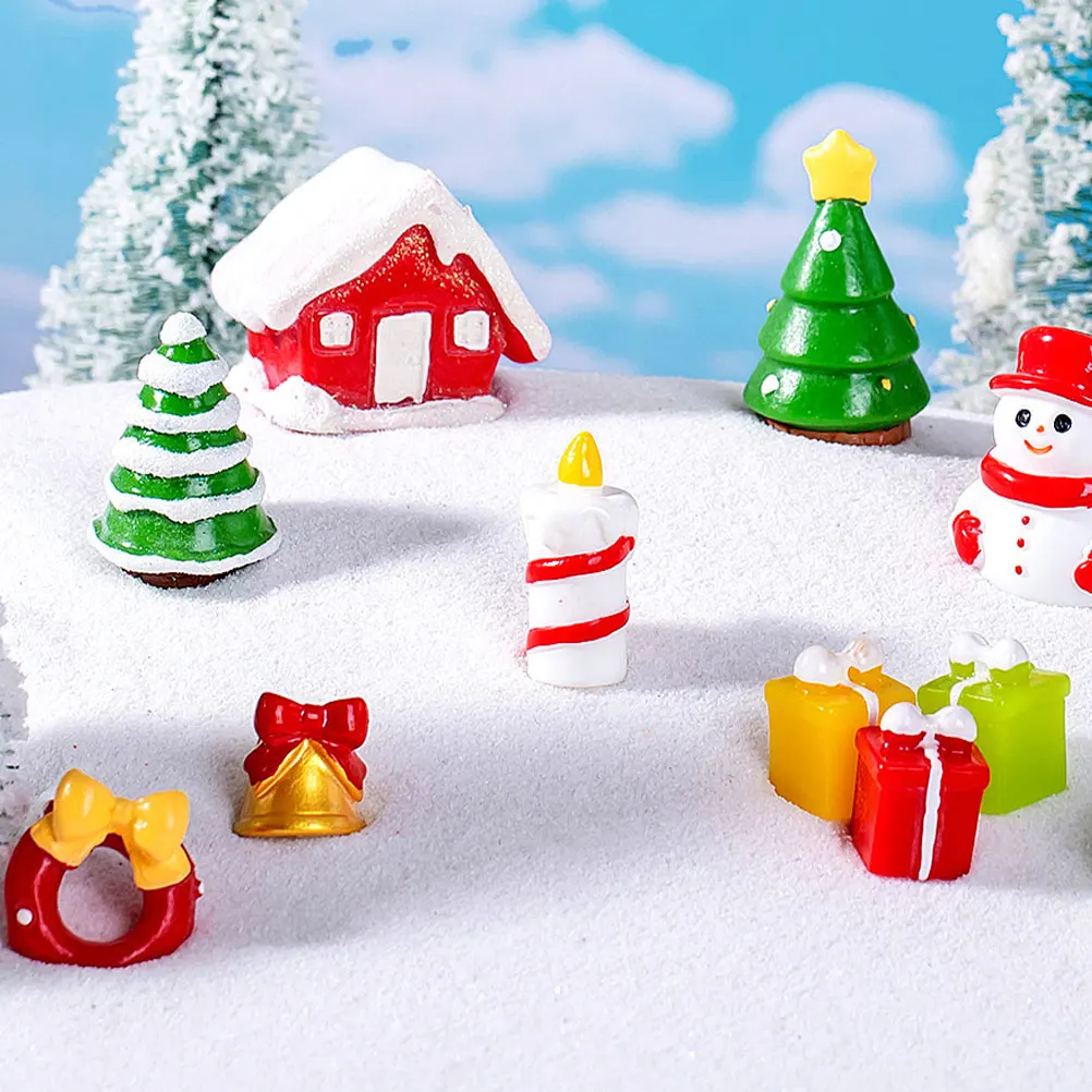 

9 Pcs Statuette Santa Claus Snowman Treehouse Decorations Resin Mini Presents Ornament