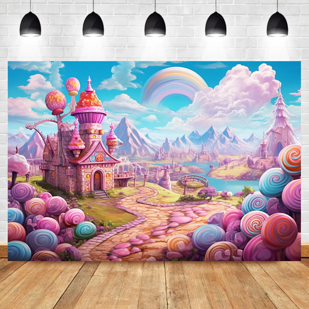 Pink Candy World Baby Shower 1st Birthday Backdrop Photography Castle Party Decor Background Portrait Photographic Photo Studio