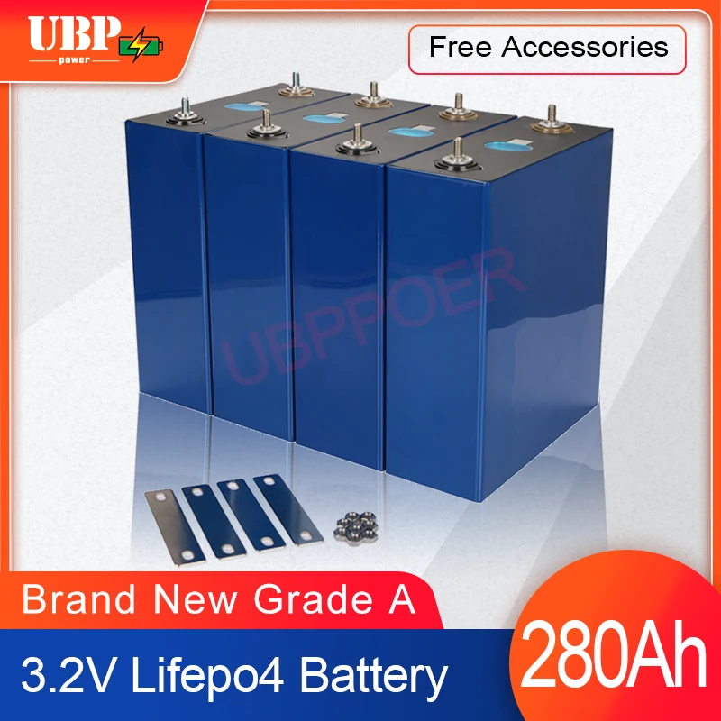 UBPPOWER New 4PCS 3.2V 280Ah Lifepo4 Battery Rechargeable Lithium Cell Bateria Grade A Lifepo DIY Vans RV Boats Golf Carts Solar