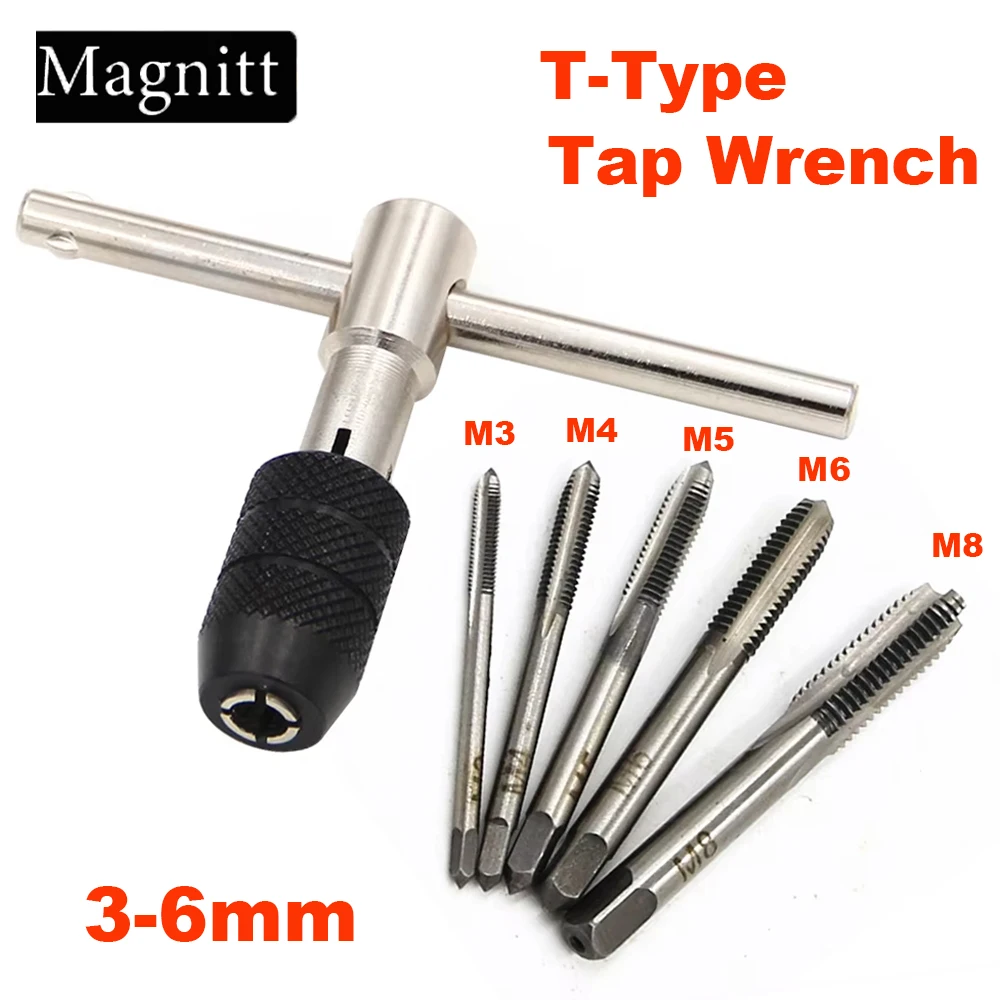 3mm bis 6mm Gewindebohrer-Schlüssel-Set, T-förmiger Handschraubendreher, Gewindebohrer-Set, einstellbar von M6 bis M8, Handwerkzeug-Set