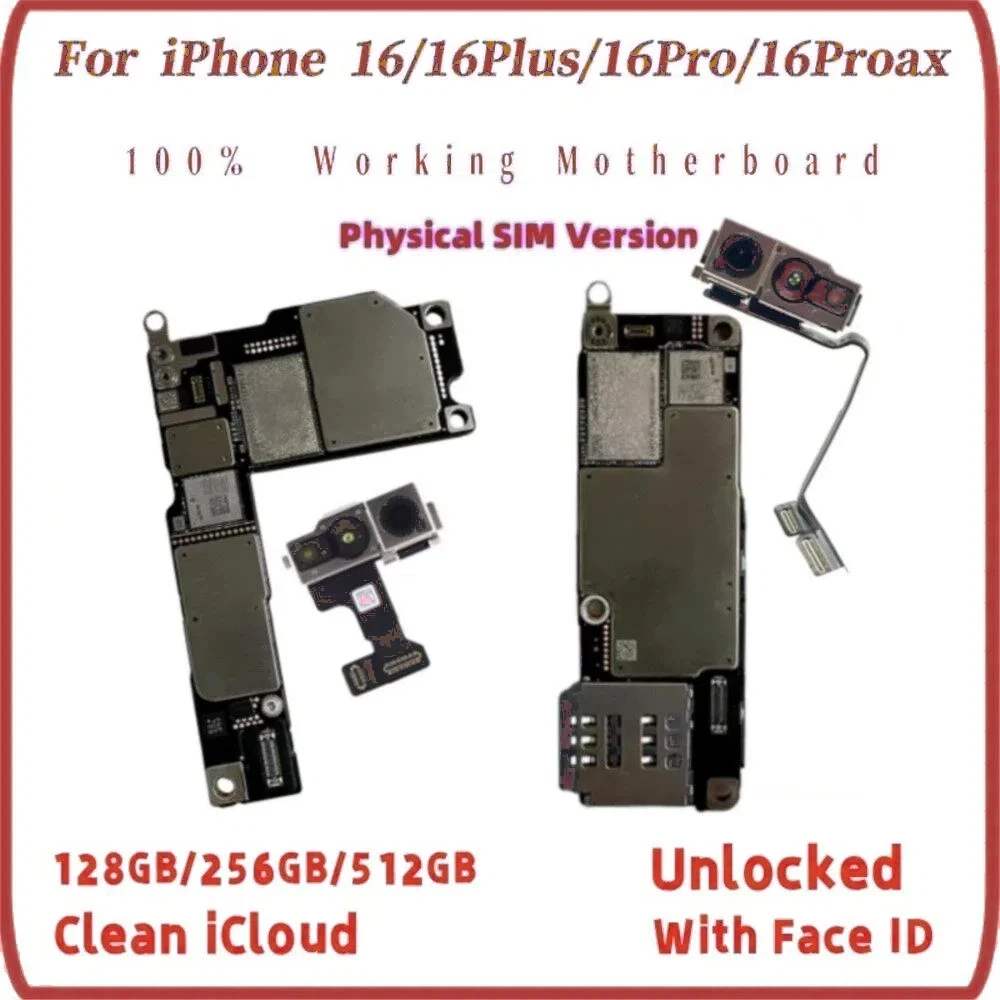 Unlocked Motherboard For iPhone 16 pro Max With Face ID Support iOS Update Logic Board Clean iCloud Mainboard Physic SIM Version