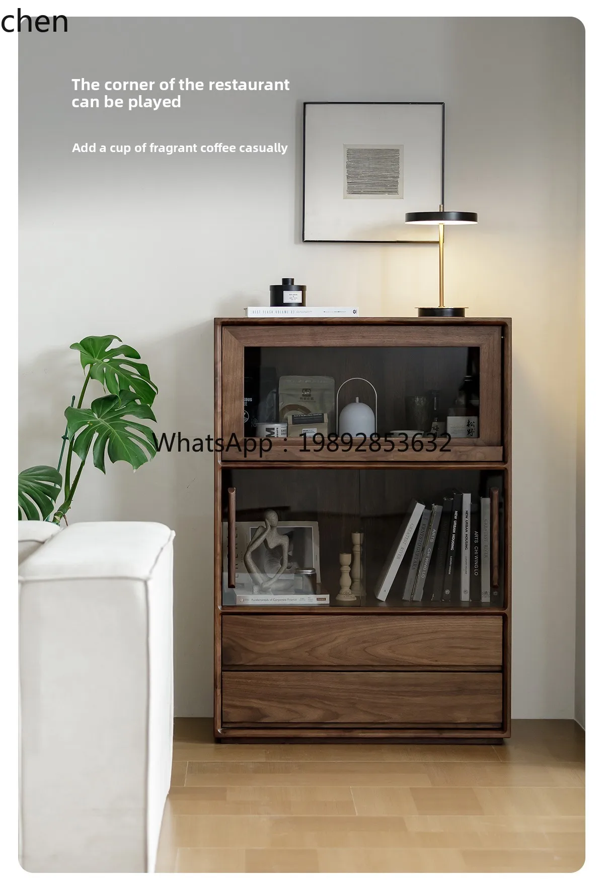 WW  walnut living room TV side cabinet sofa storage cabinet
