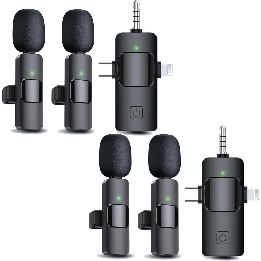 

2Pcs 3 in 1 Wireless Lavalier Microphones for iPhone iPad Android Camera USBC Microphone 7Hour Battery Mini Microphone with Noi