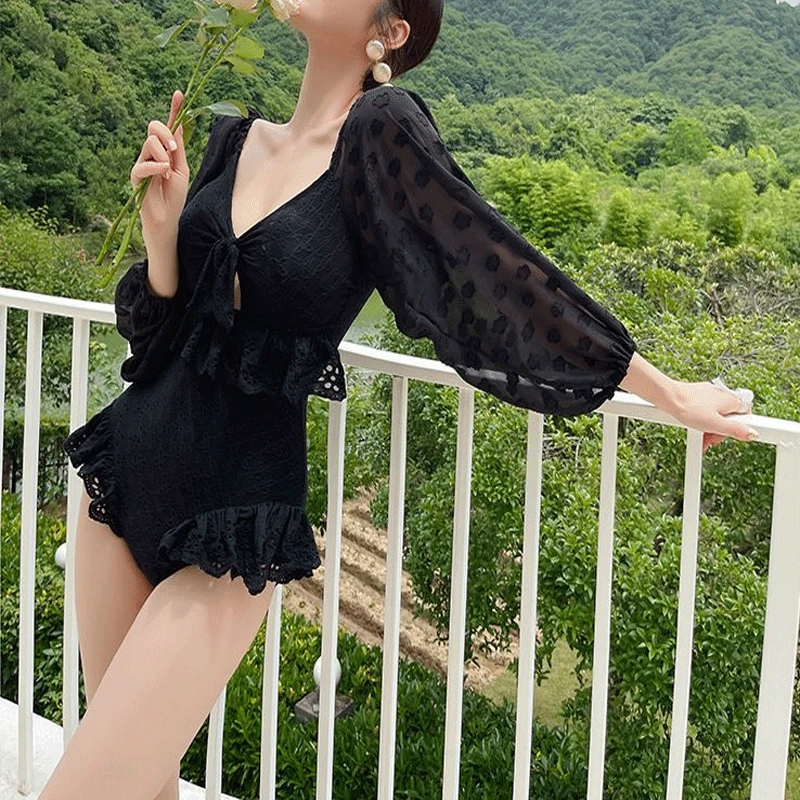 2023 New Korean Casual Splice Bowknot Swimsuit Women's Open BackWaist Retraction Solid Bikini Swimsuit Beach Bath Clothing