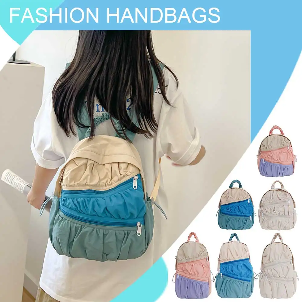 حقيبة ظهر عصرية بألوان متباينة، حقيبة ظهر لطيفة للطلاب، سعة كبيرة، حقيبة سفر مطوية، متعددة الجيوب، حقيبة سفر خارجية #1