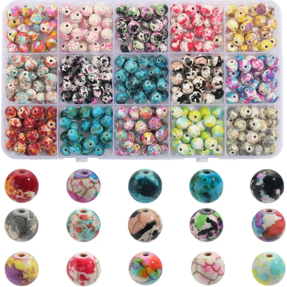 

1 Box 375Pcs 15 Styles Turquoise Beads Colorful Stone Beads Bulk Round Dyed Small Hole Loose Spacers