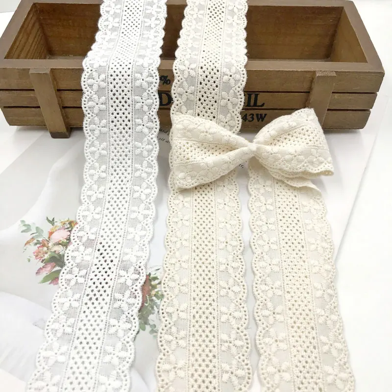 

1Yard Lace Fabric Bilateral Snowflake Bow Headwear Cotton Fabric Embroidery Thread Lace Home Dress Accessories