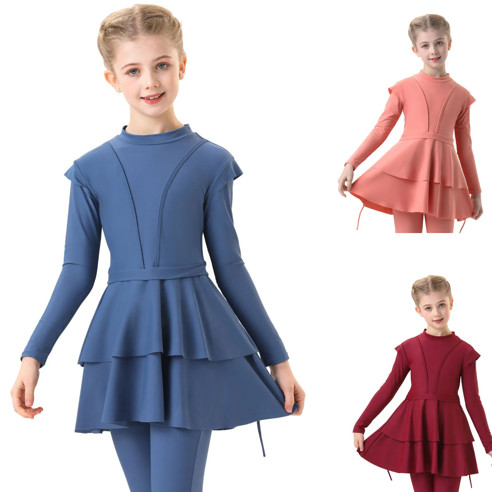

Children'S Swimsuit Girl Muslim Swimwear Girls 3 Piece Full Cover Hijab Burkini Arabic Swim Suit Beachwear Top Pants Cap Sets