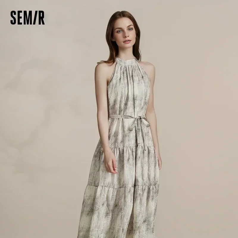 

Semir Co-Branded Dress Women Myriad National Style Summer 2024 New Waisted Loose Hanging Neck Long Dress Temperament