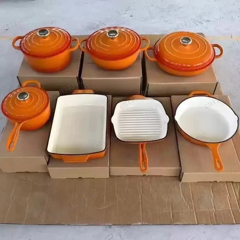 7-Piece Enameled Cast Iron Dutch Oven Set Kitchen Casserole Stock Pot Saucepan Cooking Cookware Collection view 3