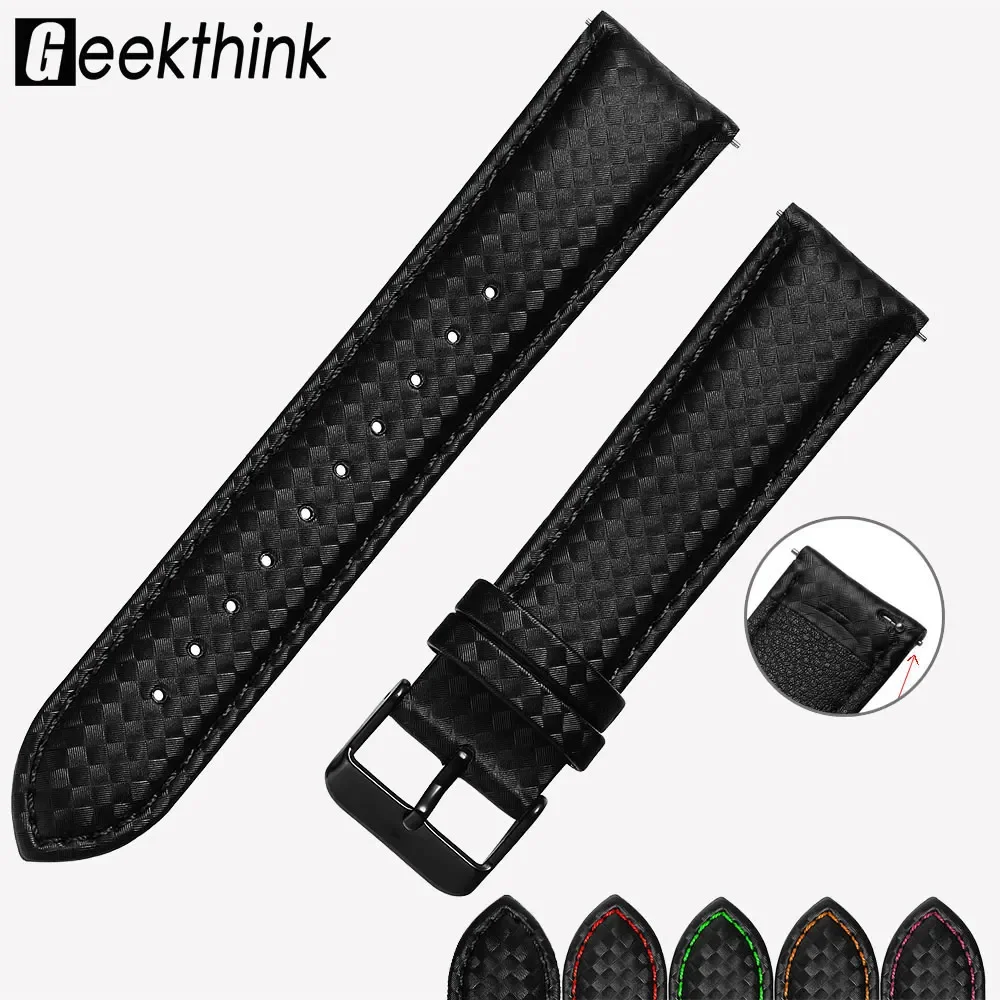 20mm 22mm Quick Release Black Carbon Fiber Leather Watch Strap Band For Galaxy Watch 6 5 4 3 41mm 45mm Gear S3 Replacement Band