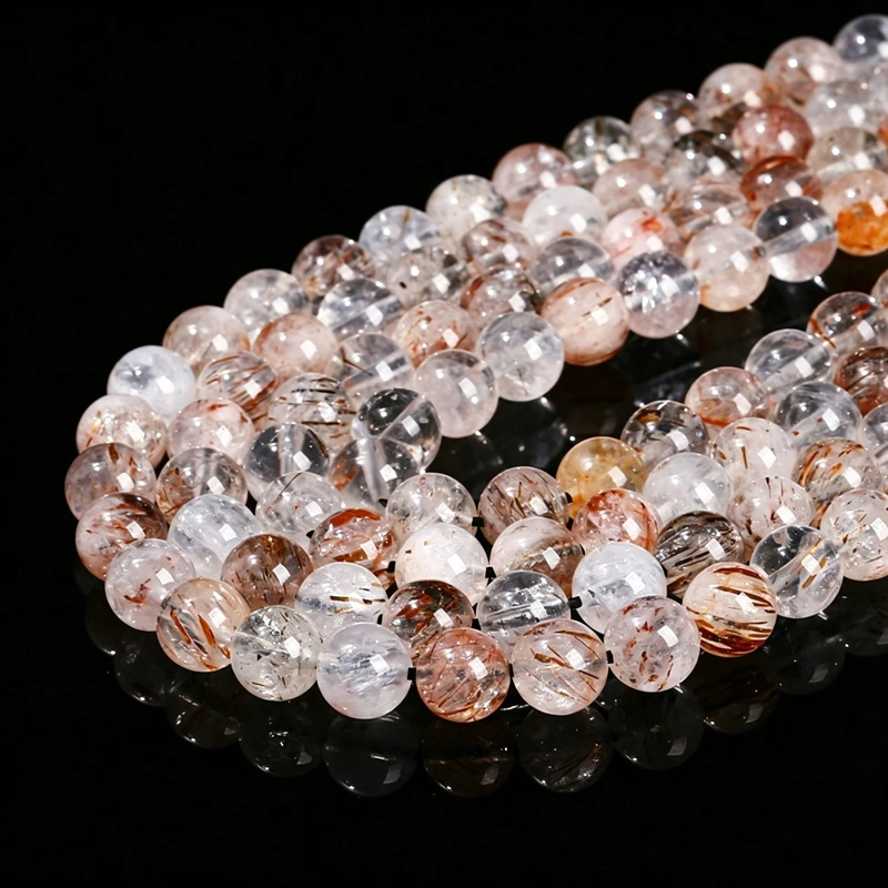Natürliche schwarze Super Seven Quarz-Heilkristallsteinperlen, glatte, runde, lose Perlen für die Schmuckherstellung, DIY-Armbänder, Zubehör – Detail 5