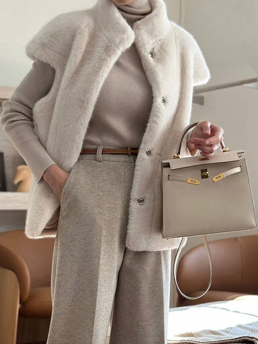 Colete de pele solto feminino de alta qualidade outono inverno quente entrado couro e pele esquilo pele jaet ele sle