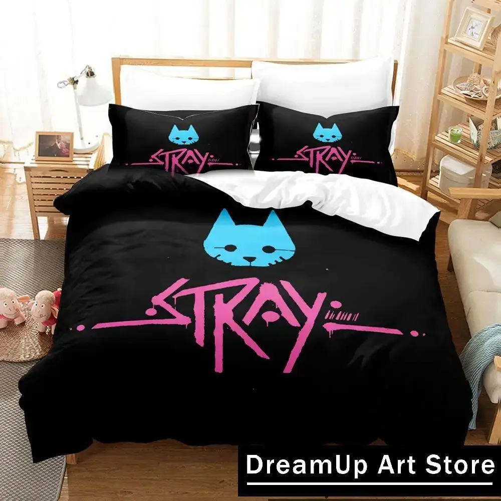 3D Print Fashion Stray Game Cat and Momo Bedding Set Boys Girls Twin Queen Full Size Duvet Cover Pillowcase Bed Adult Bedroom