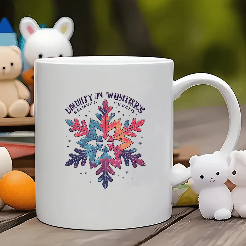 

11oz Artistic Snowflake Mug + Unique Design Christmas Gift for Kids Family Office Coffee Cup