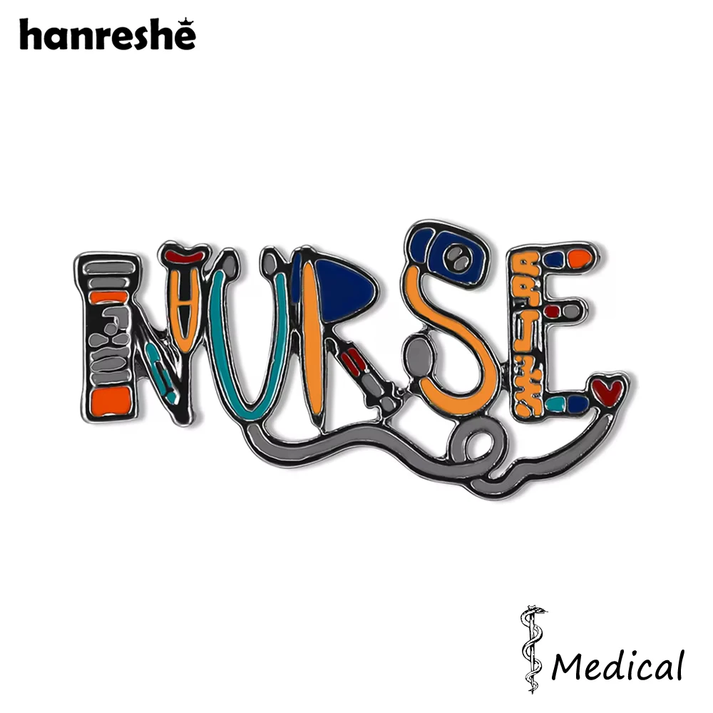 Hanreshe Nurse Medical Brooch Creative Stethoscope Word Enamel Pin Lapel Badge Accessories Jewelry for Doctor Nursing Student