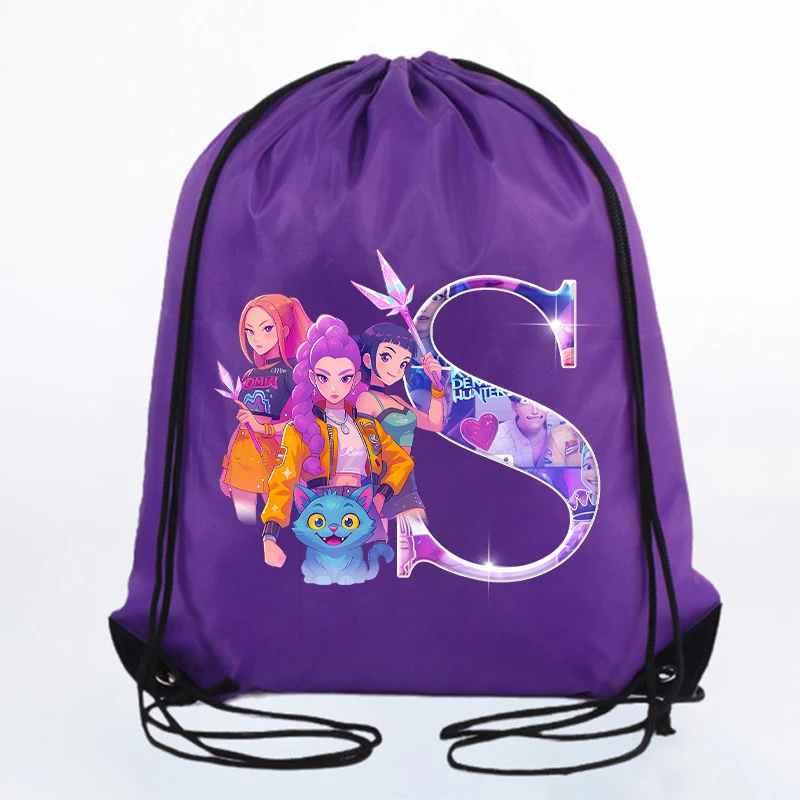 حقائب برباط من K Pop Demon Huntersd حقائب تخزين مطبوعة بحروف كرتونية كاواي للأطفال بسعة كبيرة حقيبة ظهر مقاومة للماء