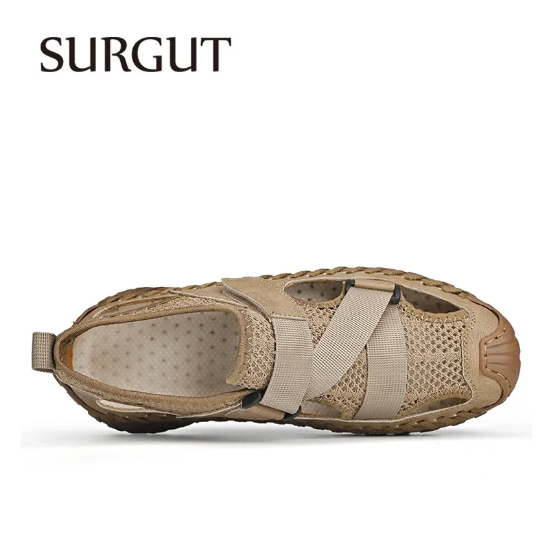 SURGUT Summer Men\'s Shoes 2024 New Casual Mesh Sandals Outdoor Walking Anti-slip Beach Sports Shoes Platform Sandals Slipper Man