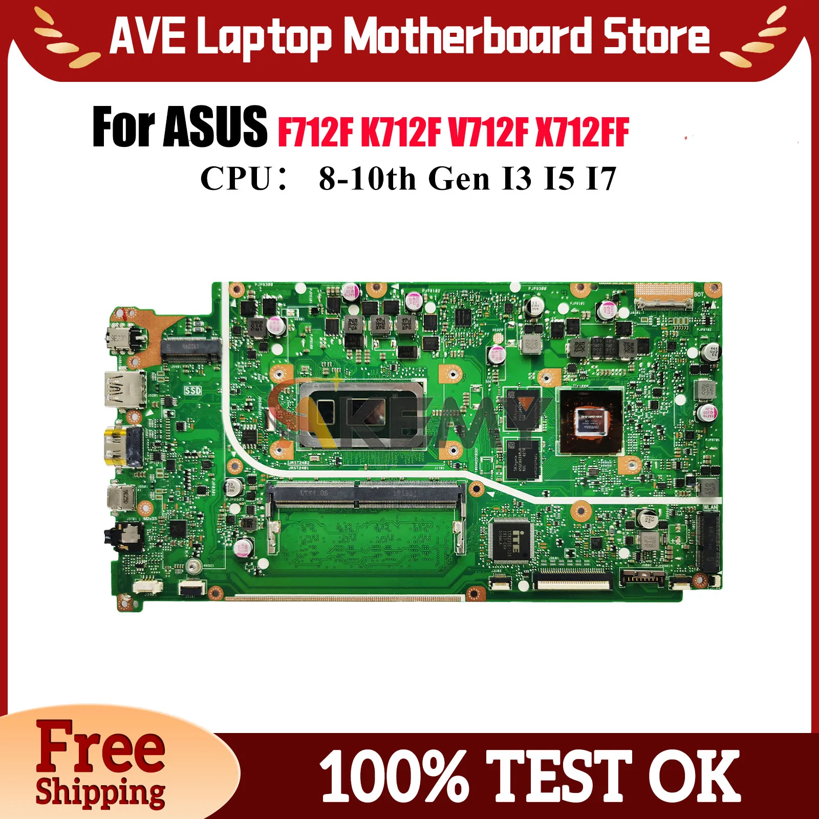 

X712FF Материнская плата для ноутбука ASUS F712F X712FL X712FJ X712F V712F K712F X712FJG X712FLC X712FB X712FF Материнская плата с процессором I3 I5 I7