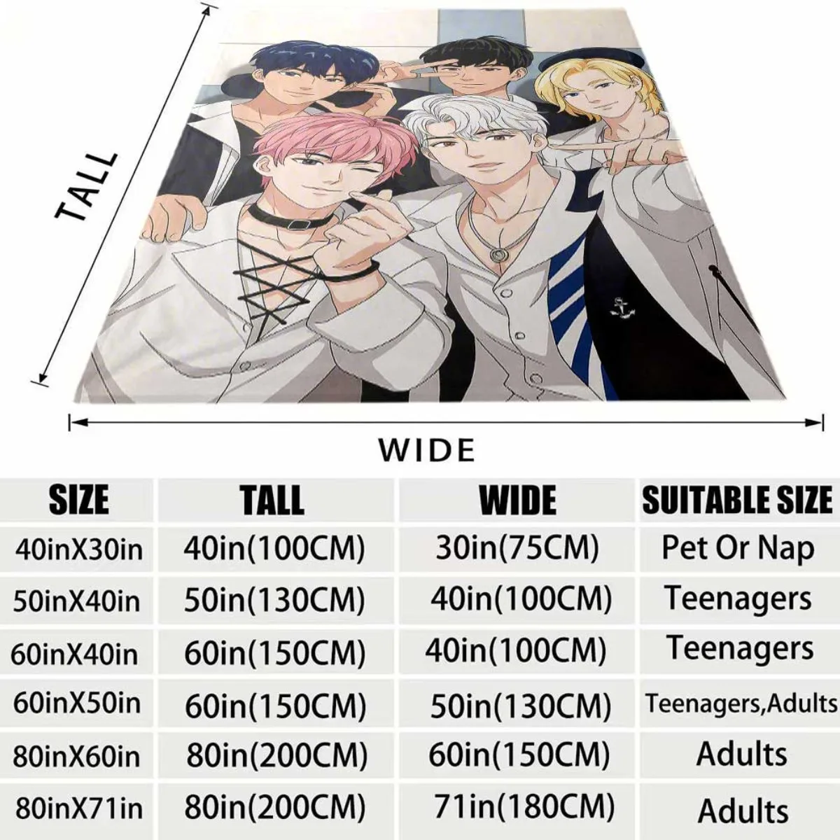 Anime Boy Group Character Portrait Throw Blanket Cozy Plush Decor for Fans Gifts