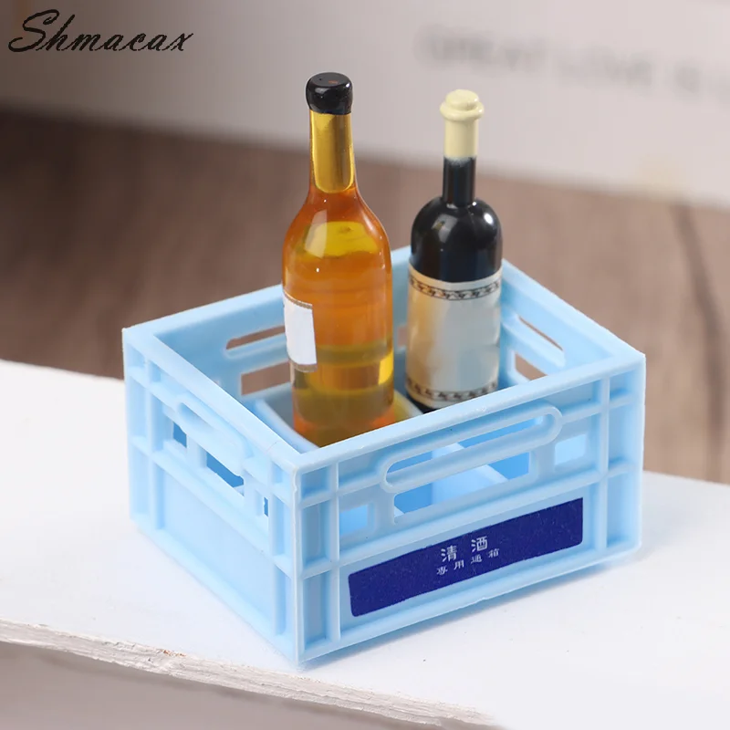 Cesta en miniatura para casa de muñecas, cesta de almacenamiento de bebidas, cerveza/Café, modelo de decoración de cocina, juguete, accesorios para casa de muñecas, 1:12