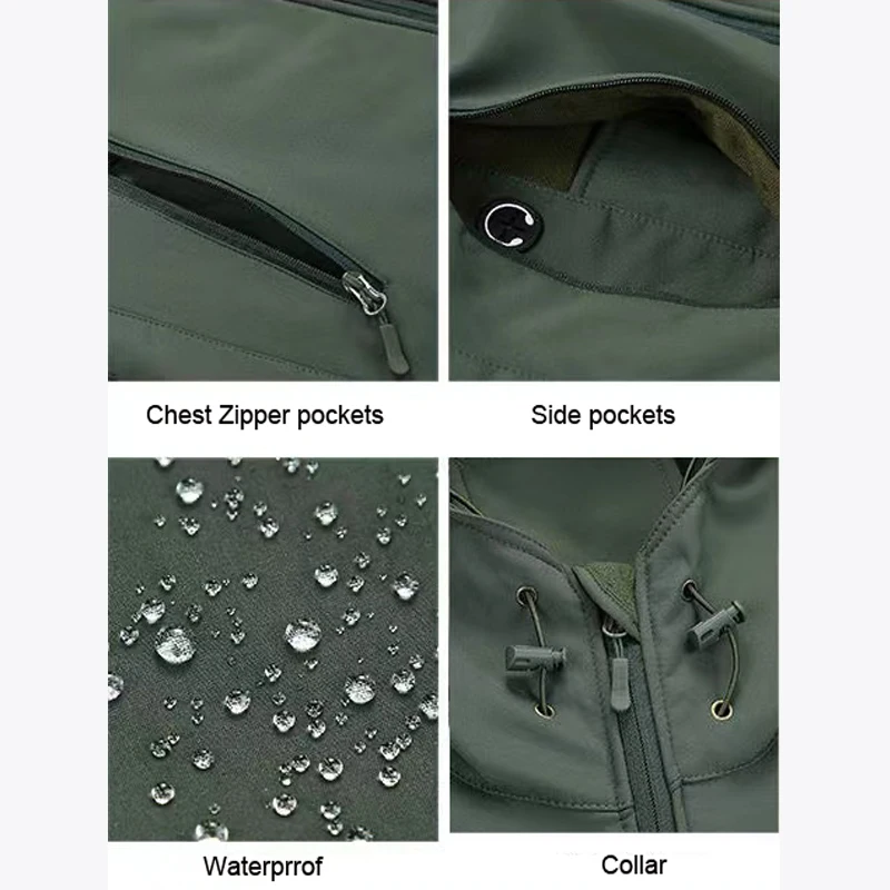 Męskie zimowe kurtki SoftShell spodnie taktyczne Camping piesze wycieczki polowanie wędkarstwo polarowe bluzy z kapturem płaszcze S-5XL Cargo spodnie outdoorowe — zdjęcie 4