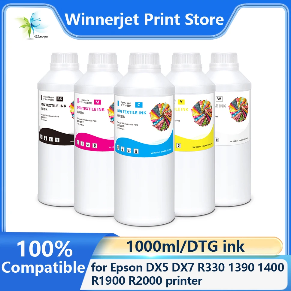Winnerjet 1000ml DTG Ink Textile Straight Ink Jet for Epson DX5 DX7 R330 1390 1400 R1900 R2000 DTG Printer Ink