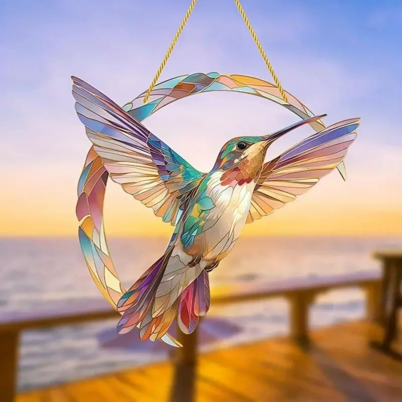 Acrylic Hummingbird Suncatcher Colorful Window Hanging Decorations Stained Glass Suncatcher Wall Window Decor