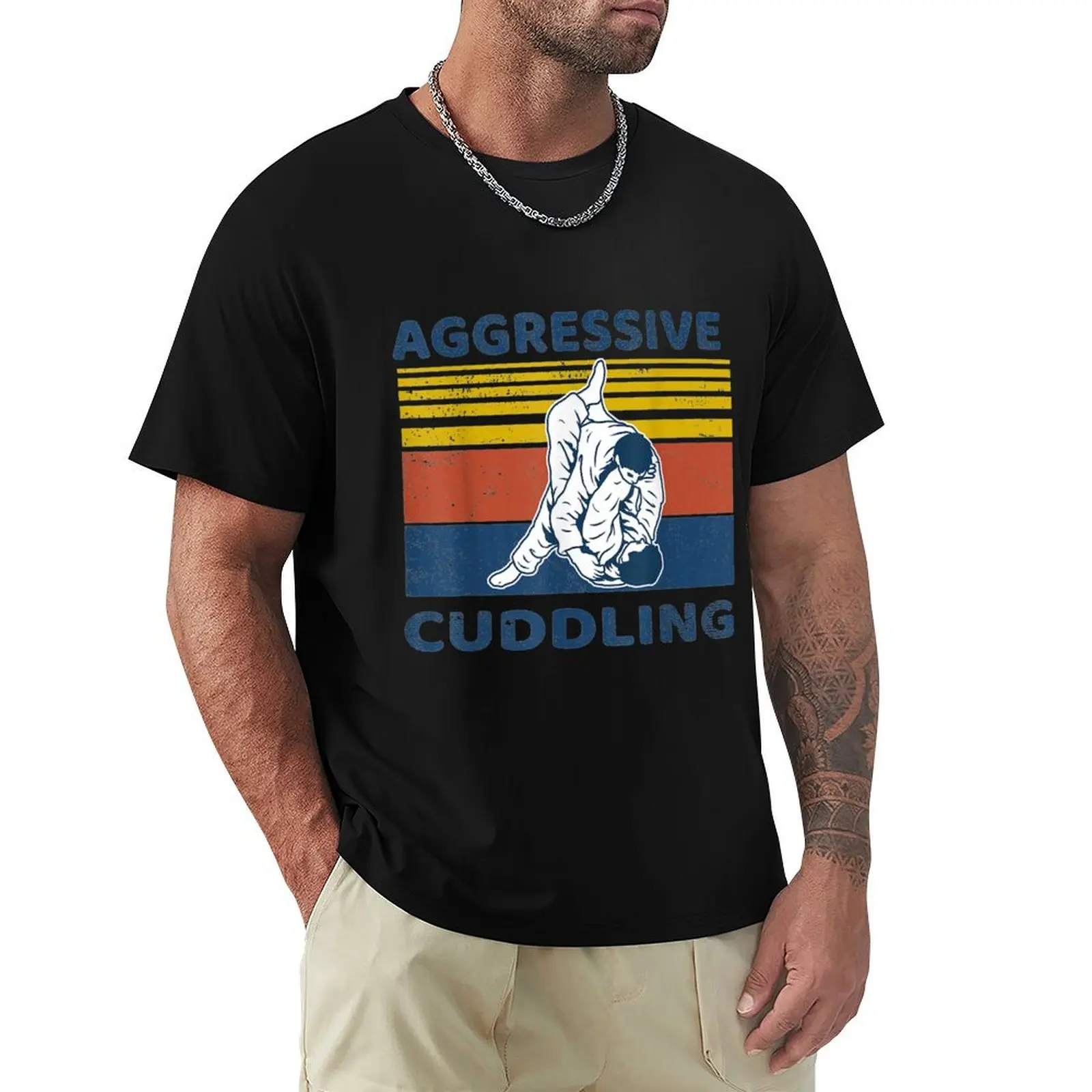 Jiu Jitsu Shirts Aggressive Cuddling Vintage BJJ MMA Jujitsu T-Shirt Basic Simple Design Short Sleeve Shirt