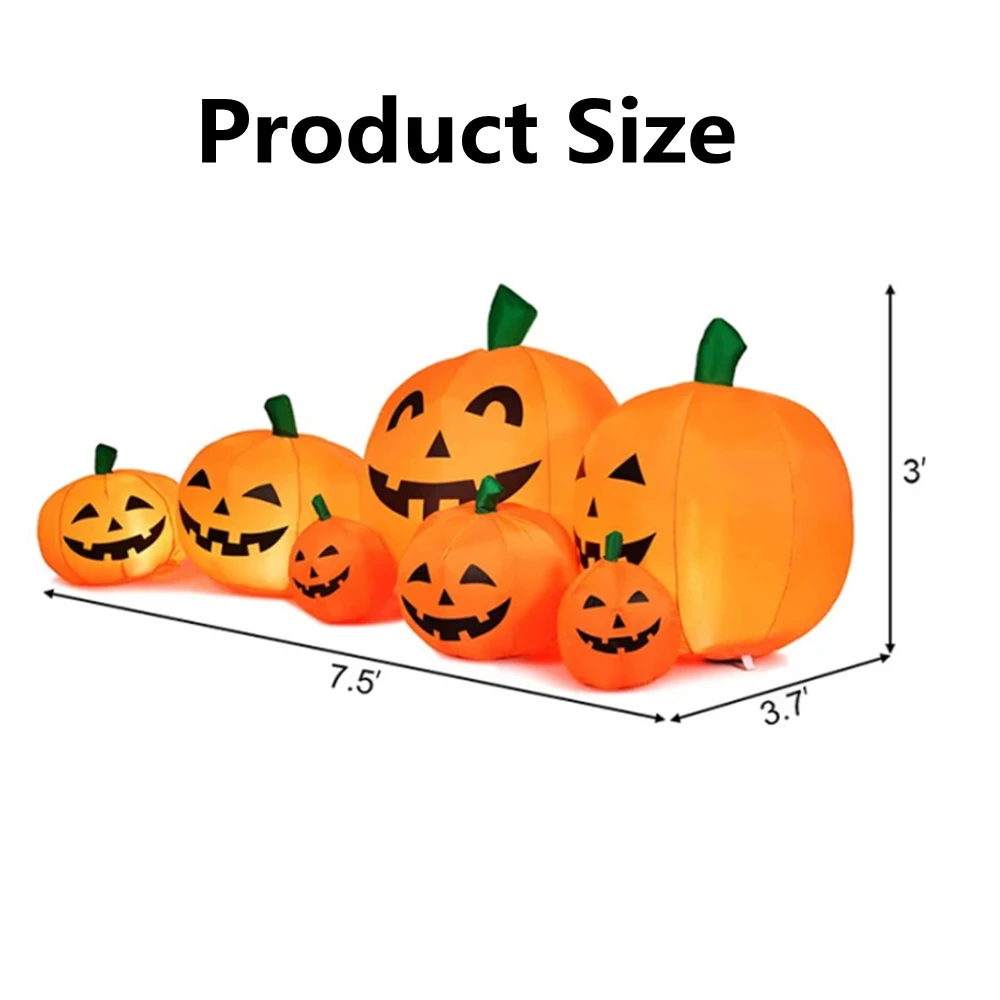 2.2M Halloween Inflatable Seven Pumpkins And One Cat with LED ScaryGarden Home Decoraton Blow up Party Prop Yard Lawn Decor