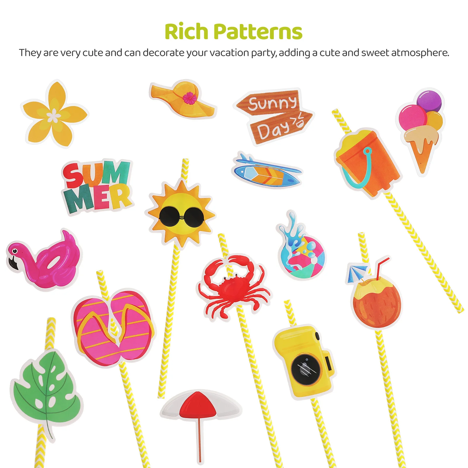 

48Pcs Summer Party Paper Drinking Straws Straws Stickers Sets Cocktail Juice Wine Glass Decorations Party Straw